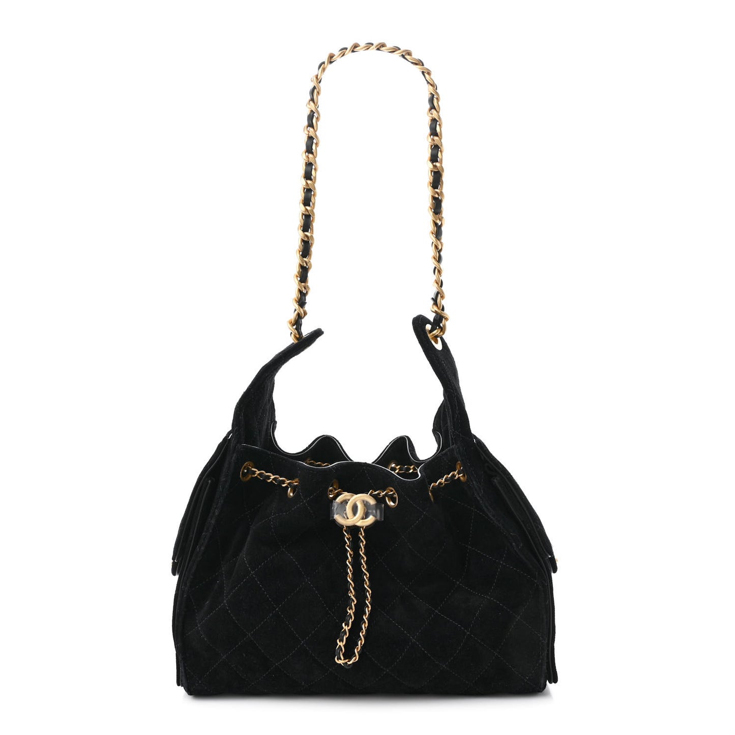Suede Quilted Small Chanel 25 Handbag Black