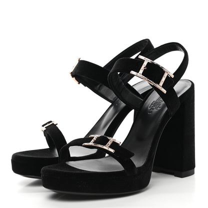 Hermes Velours Bossa Sandals 38 Black 3 of 11