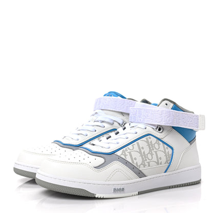 Christian Dior Smooth Calfskin Oblique Galaxy Perforated Mens B27 Mid Top Sneakers 44 Grey Blue 3 of 8