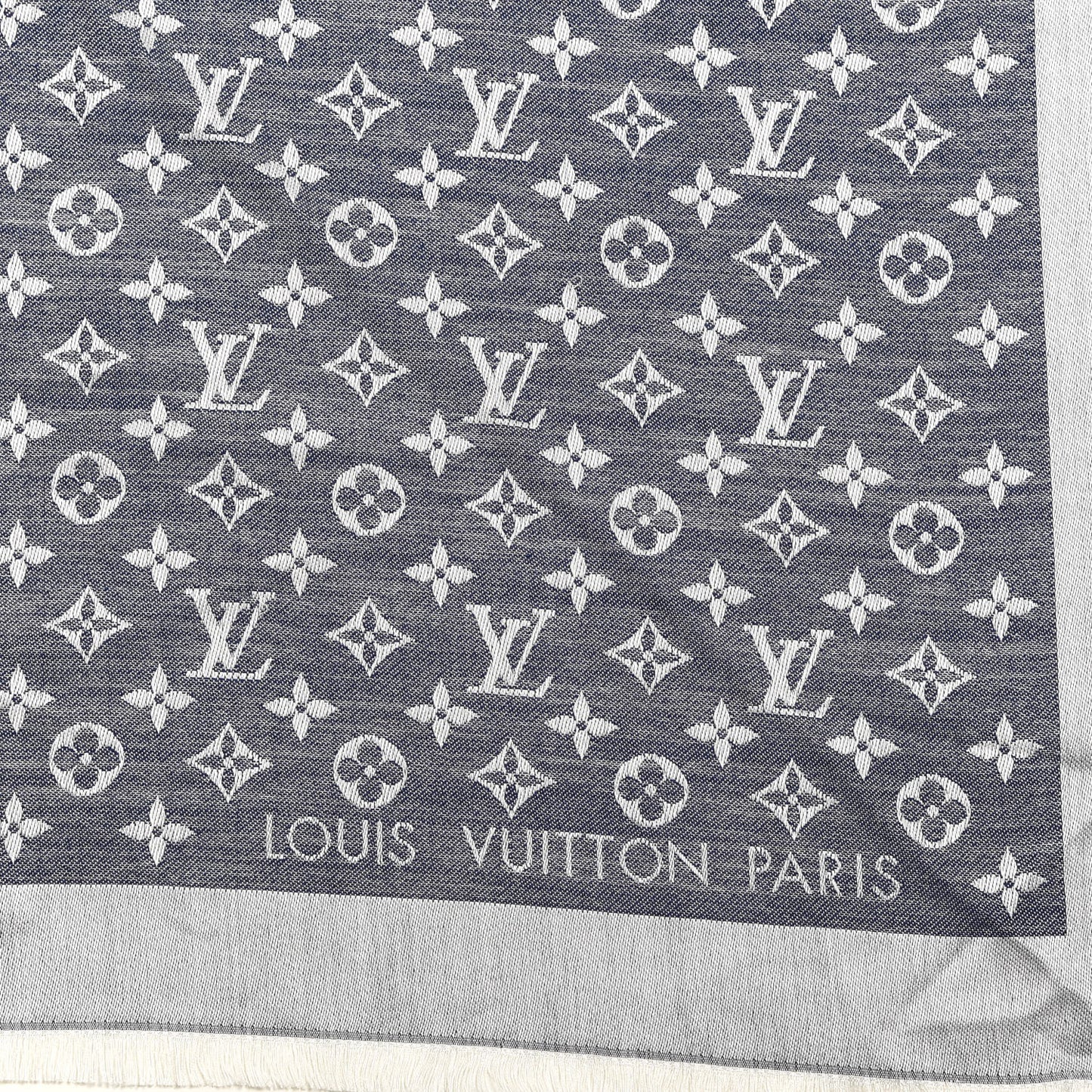 Silk Wool Monogram Denim Shawl Blue