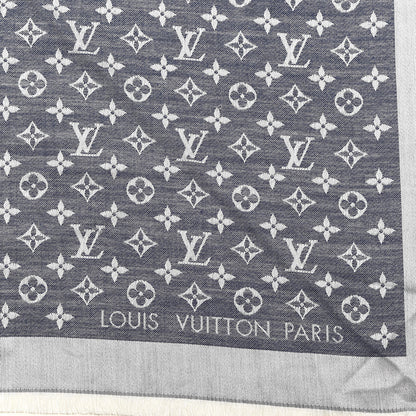 Louis Vuitton Silk Wool Monogram Denim Shawl Blue 2 of 4