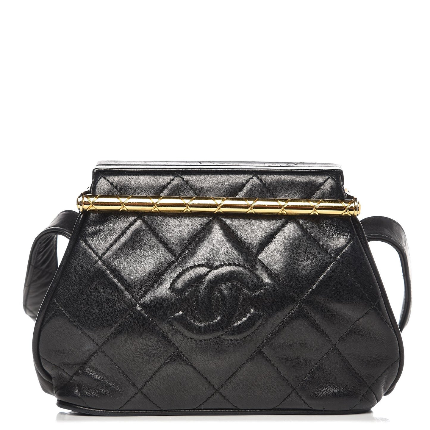 Lambskin Quilted Framed Evening Bag Black
