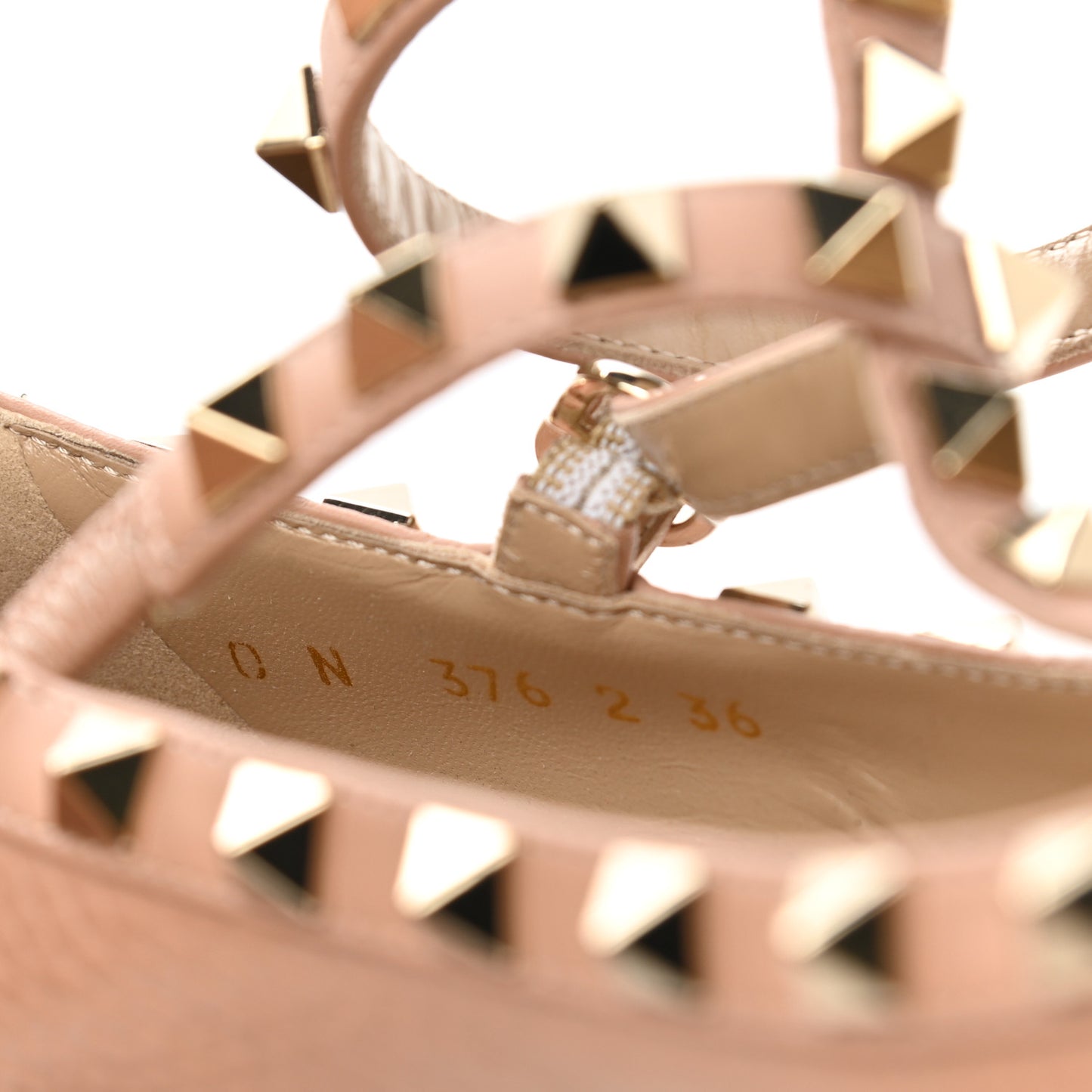 Pebbled Calfskin Rockstud Cage Ballerina Flats 36 Skin Sorbet