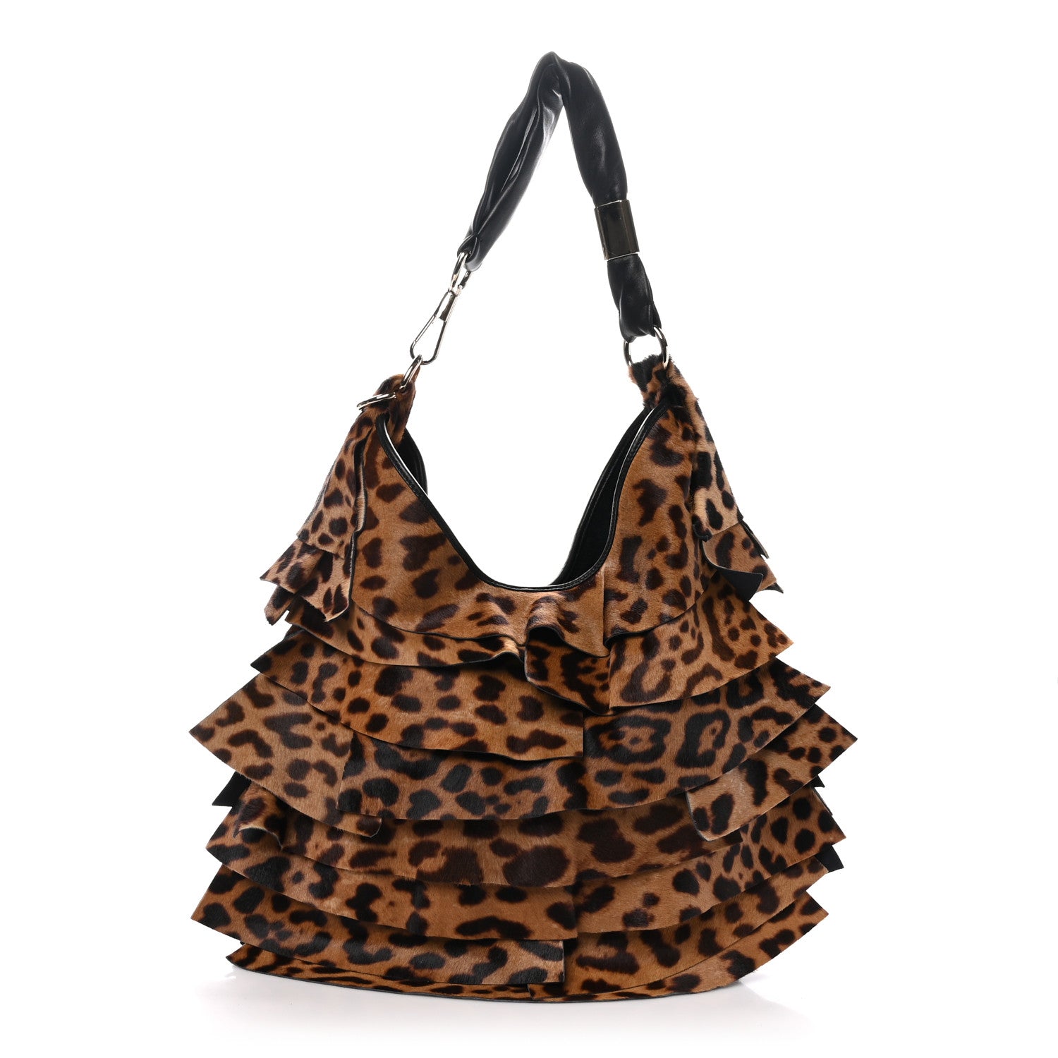 Saint Laurent Pony Hair Suede Ruffle Saint Tropez Black 1 of 19