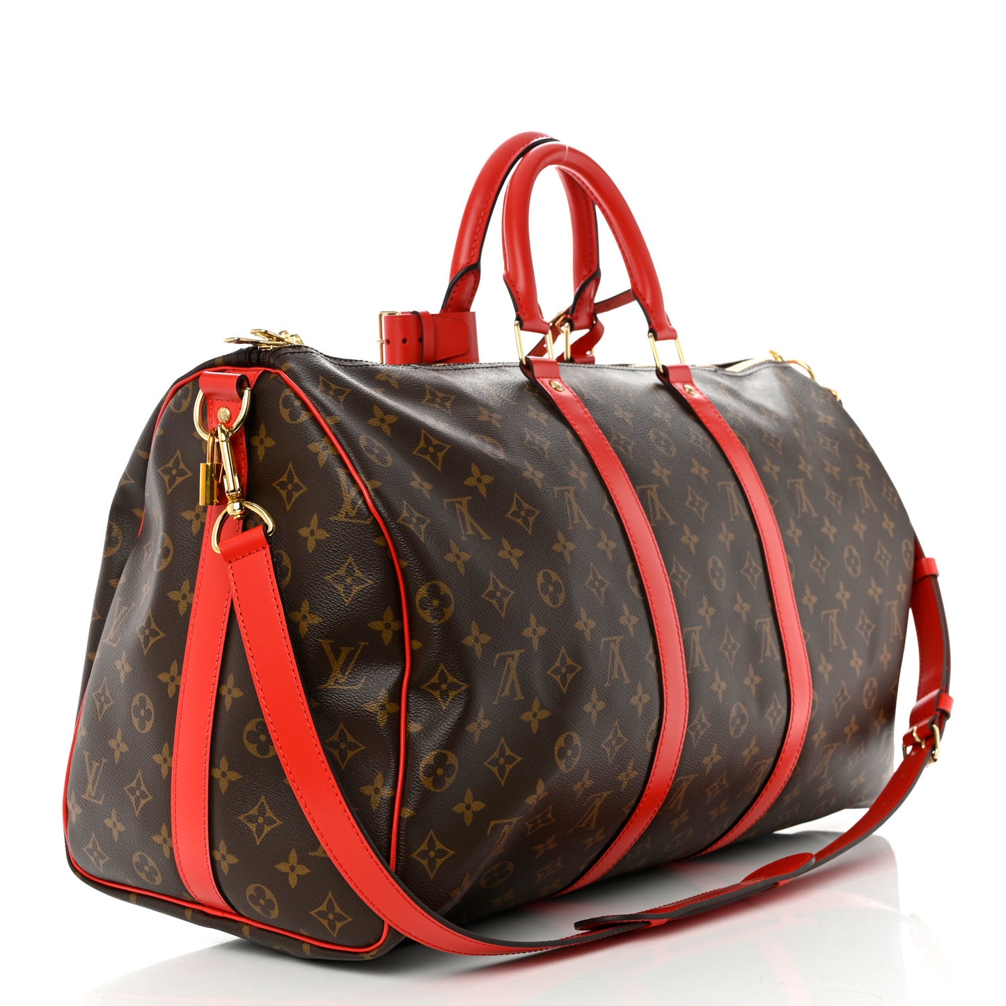 Calfskin Monogram Keepall Bandouliere 50 Coquelicot