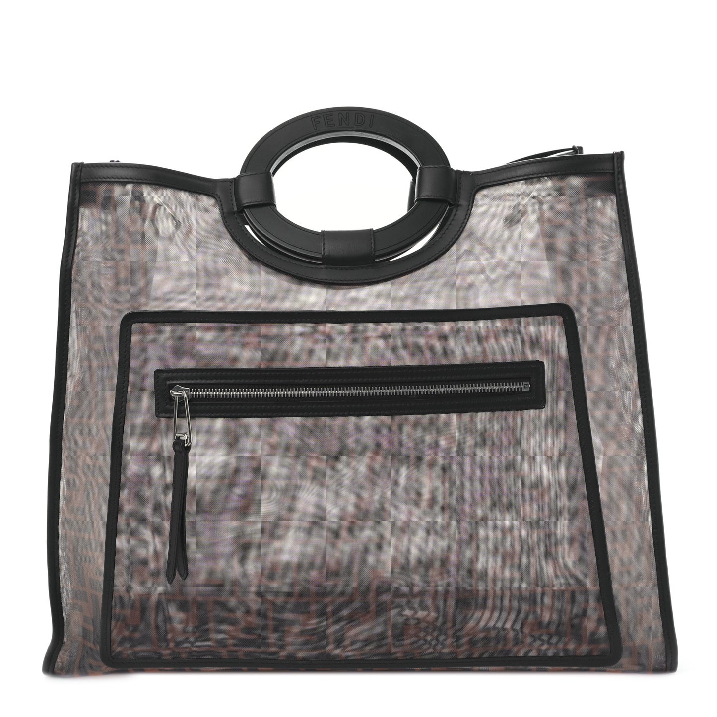 Mesh Vitello Century Cuoio FF 1974 Medium Runaway Shopper Tote Marrone Black Ebano