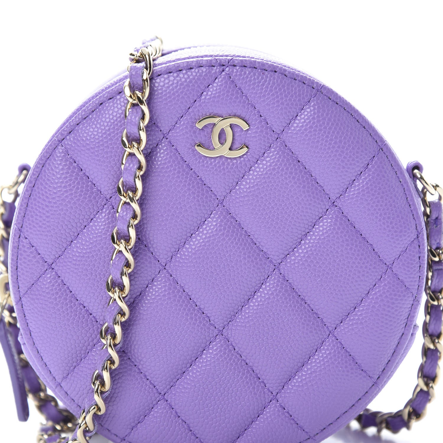 Chanel Caviar Quilted Round Clutch With Chain Purple 8 of 11