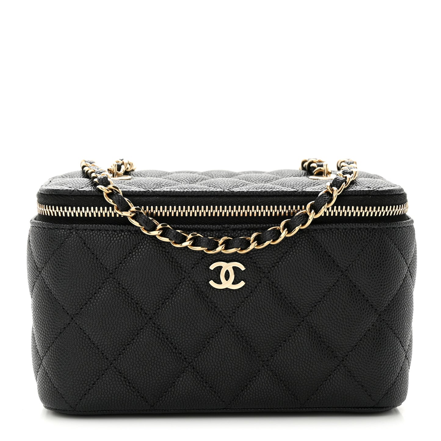 Caviar Quilted Small Vanity Case With Chain Black