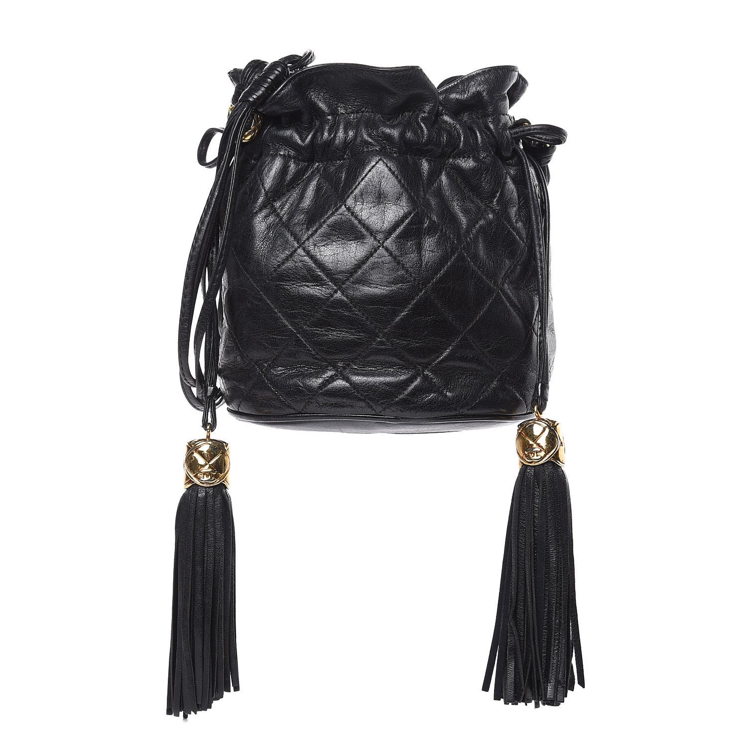 Chanel Lambskin Tassel Drawstring Pouch Bag Black 1 of 14