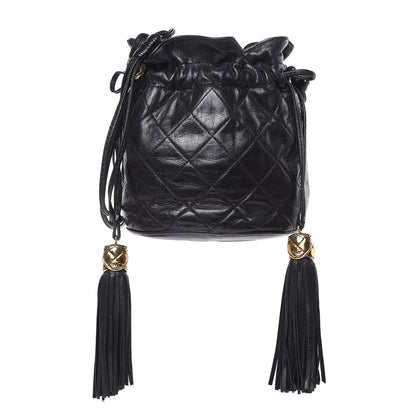 Chanel Lambskin Tassel Drawstring Pouch Bag Black 1 of 14