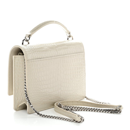 Saint Laurent Calfskin Crocodile Embossed Monogram Sunset Chain Wallet Blanc Vintage 2 of 9
