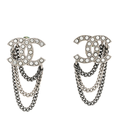 Chanel Crystal Chain CC Earrings Silver 1 of 5