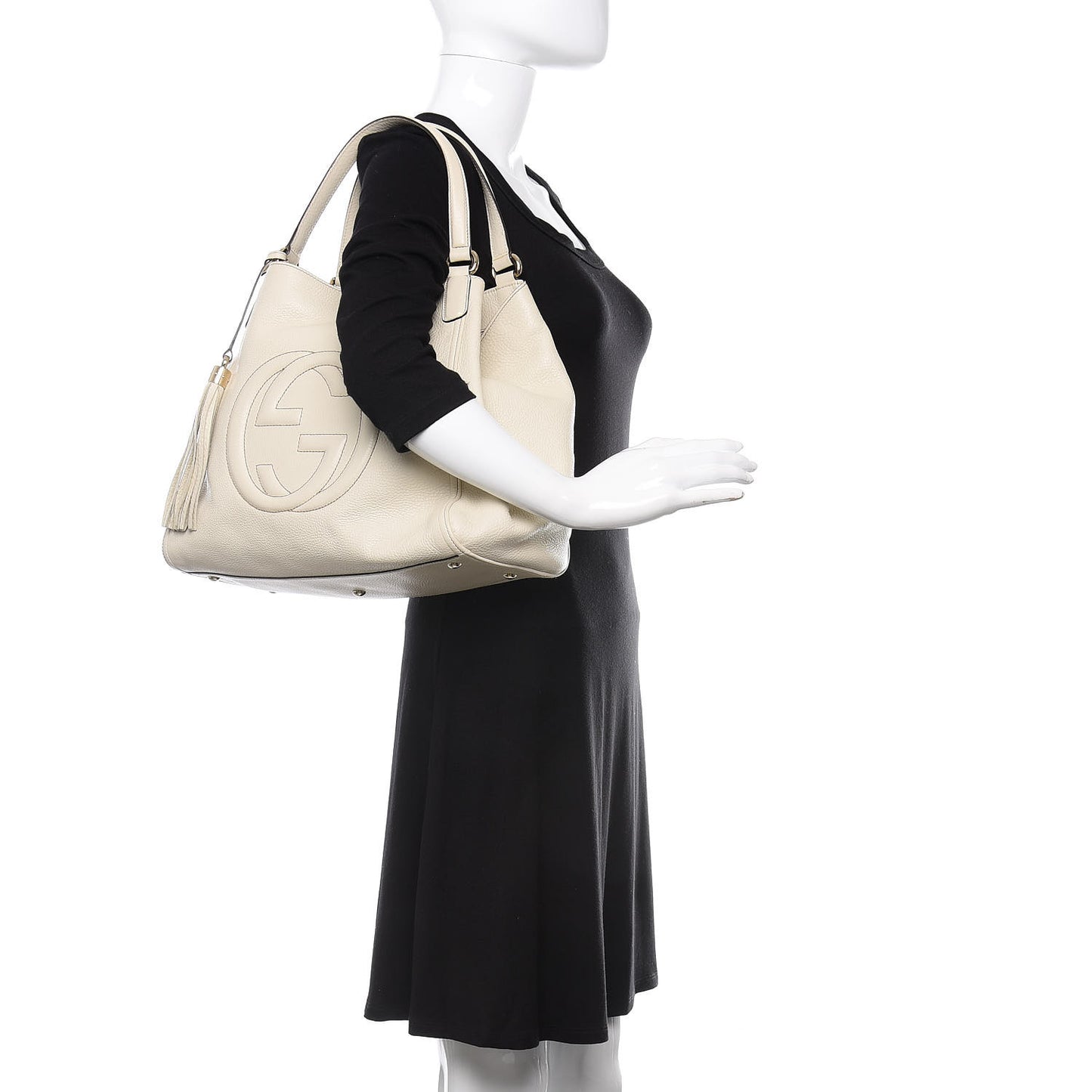 Pebbled Calfskin Medium Soho Shoulder Bag Off White