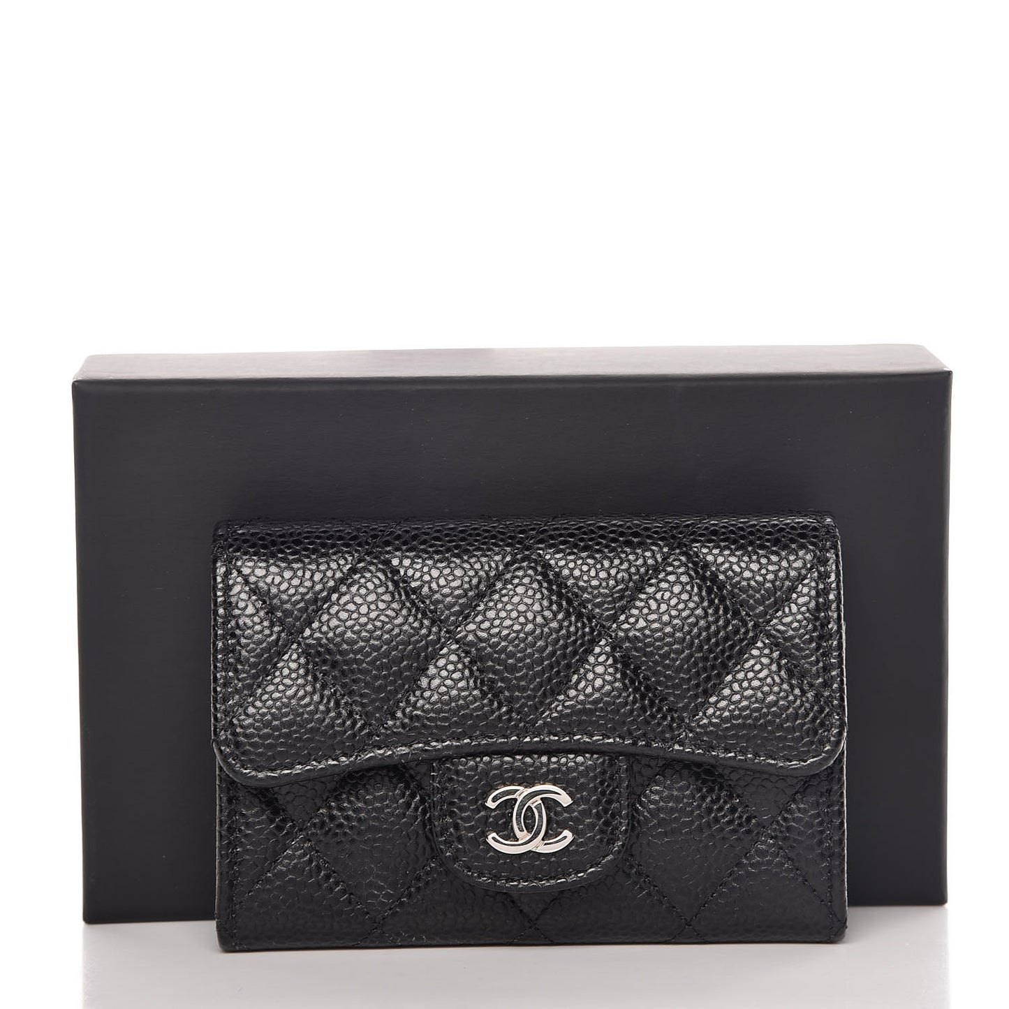 Caviar Quilted Flap Card Holder Black