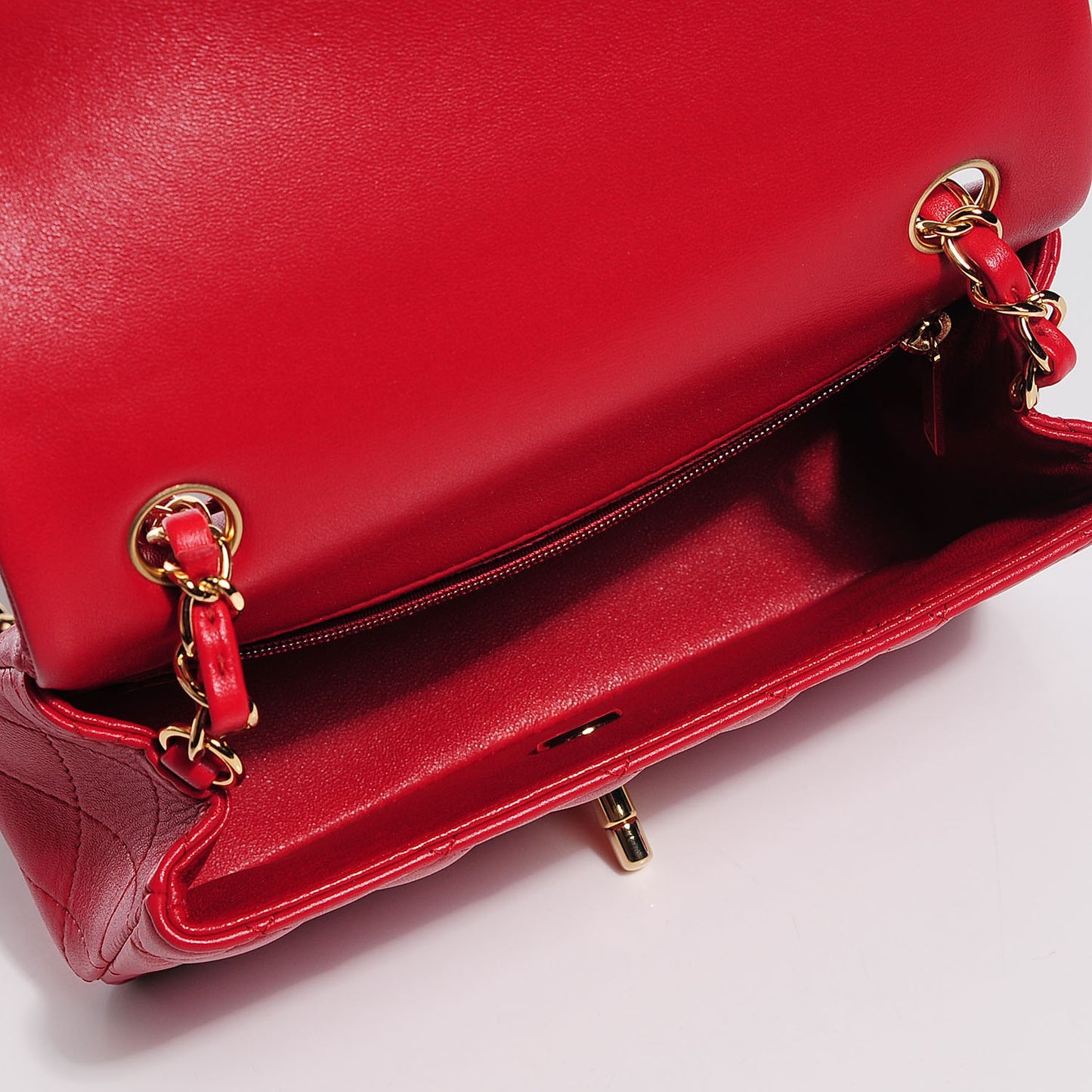 Lambskin Quilted Mini Rectangular Flap Red