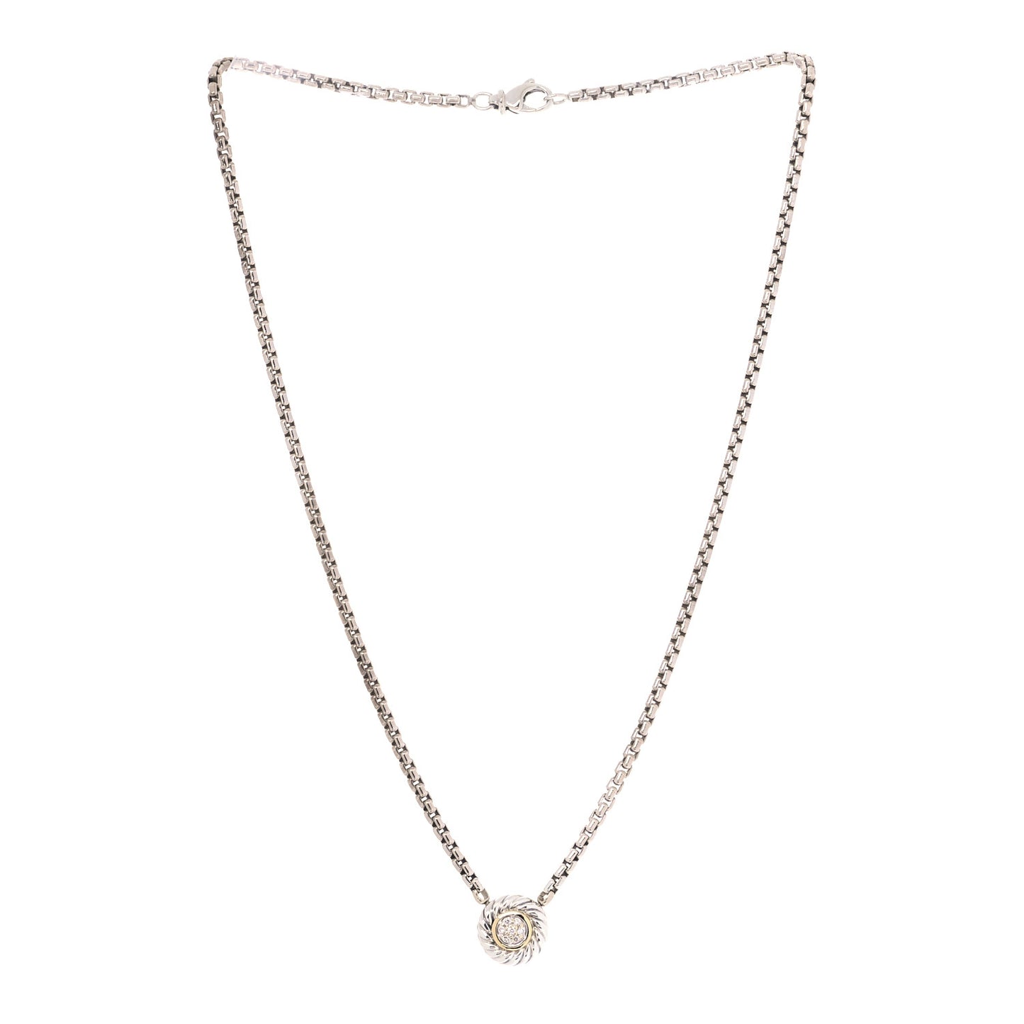 Sterling Silver 18K Yellow Gold Diamond 12mm Pave Cookie Necklace