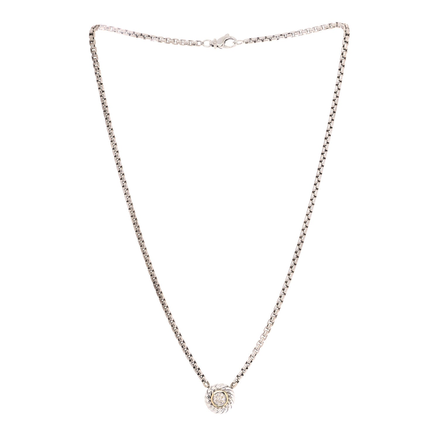 David Yurman Sterling Silver 18K Yellow Gold Diamond 12mm Pave Cookie Necklace 2 of 5