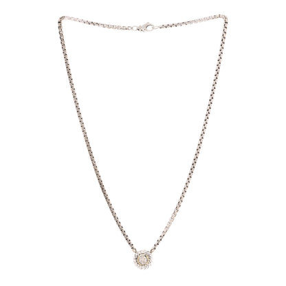 David Yurman Sterling Silver 18K Yellow Gold Diamond 12mm Pave Cookie Necklace 2 of 5