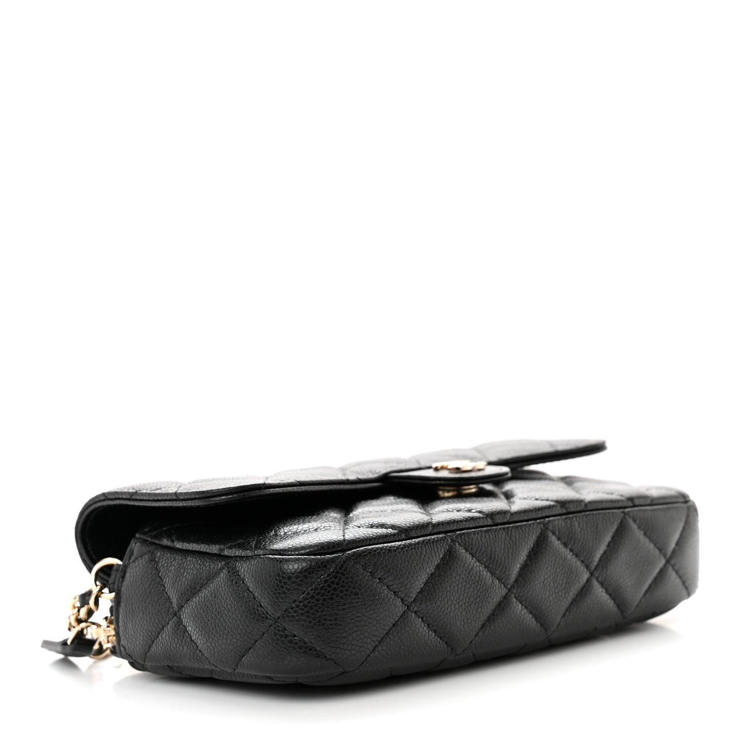 Caviar Quilted Flap Phone Holder With Chain Black