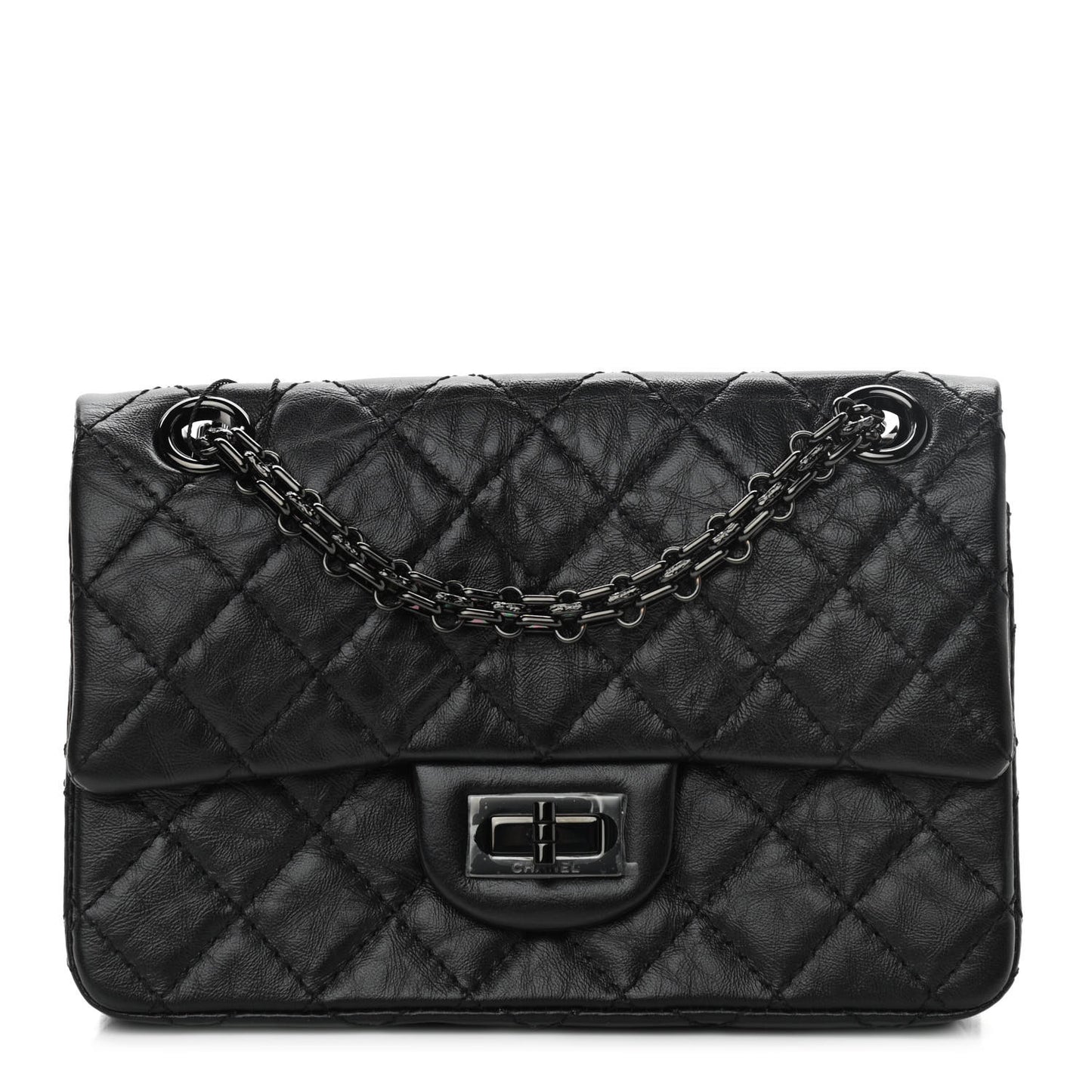 Aged Calfskin Quilted 2.55 Reissue Mini Flap So Black