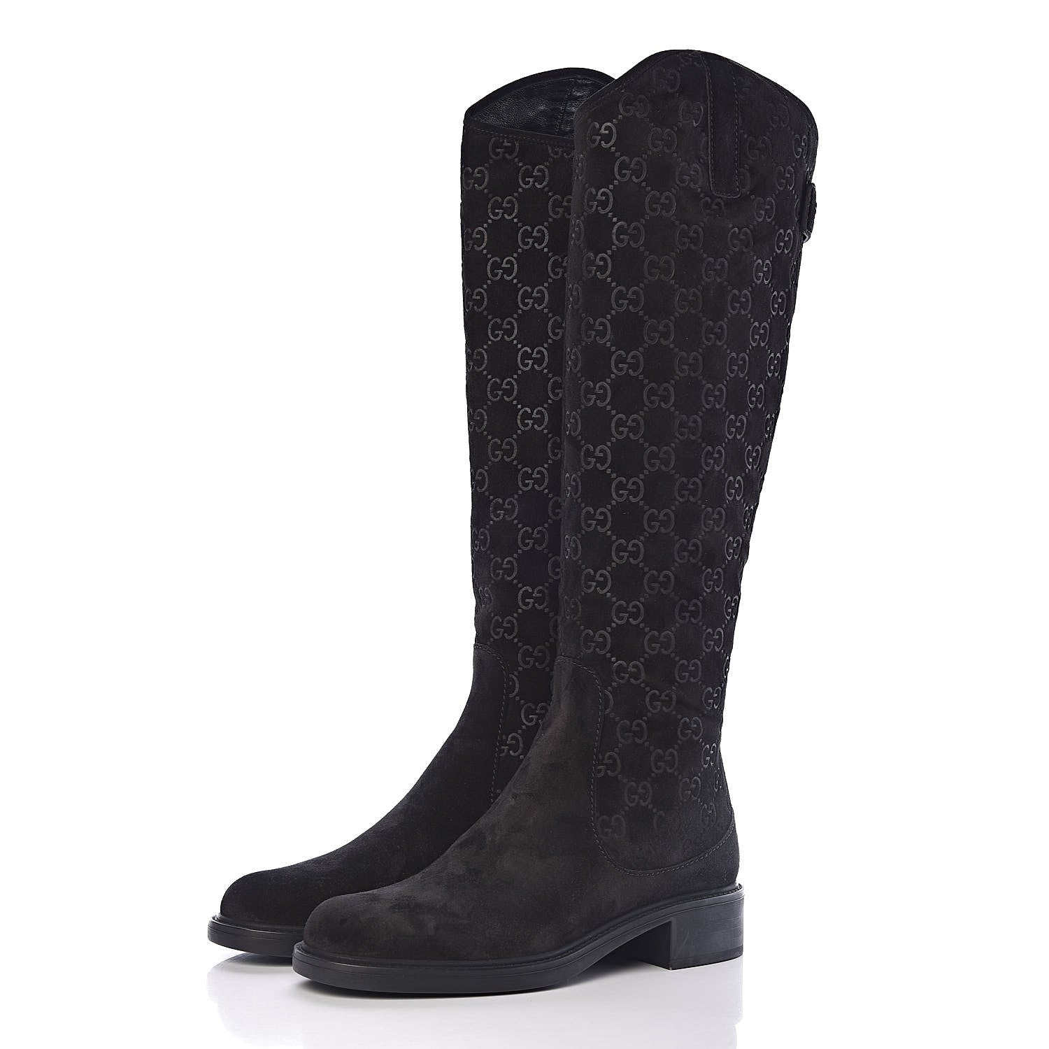 Gucci Suede Softy GG Knee High Riding Boots 37 Black 3 of 9