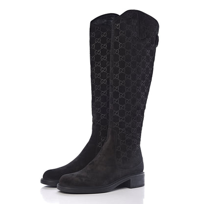 Gucci Suede Softy GG Knee High Riding Boots 37 Black 3 of 9