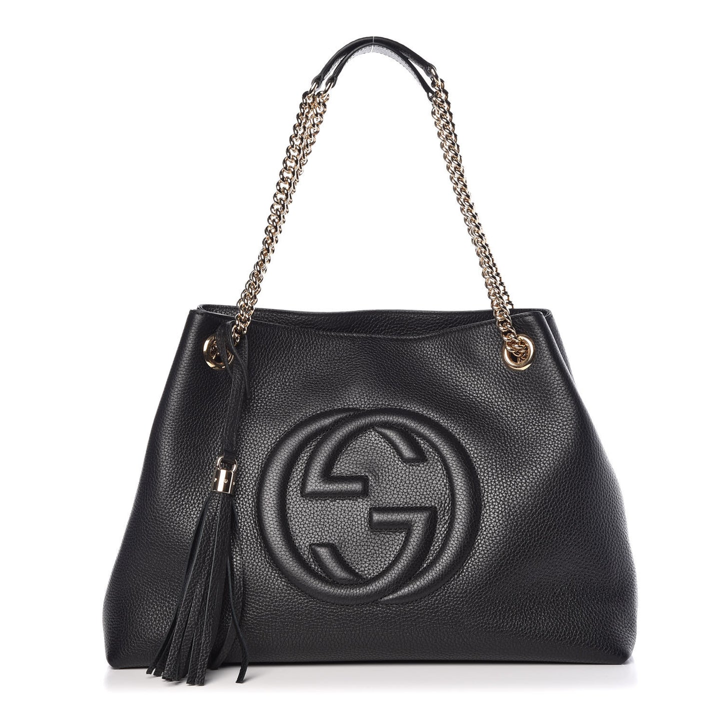Pebbled Calfskin Medium Soho Chain Shoulder Bag Black