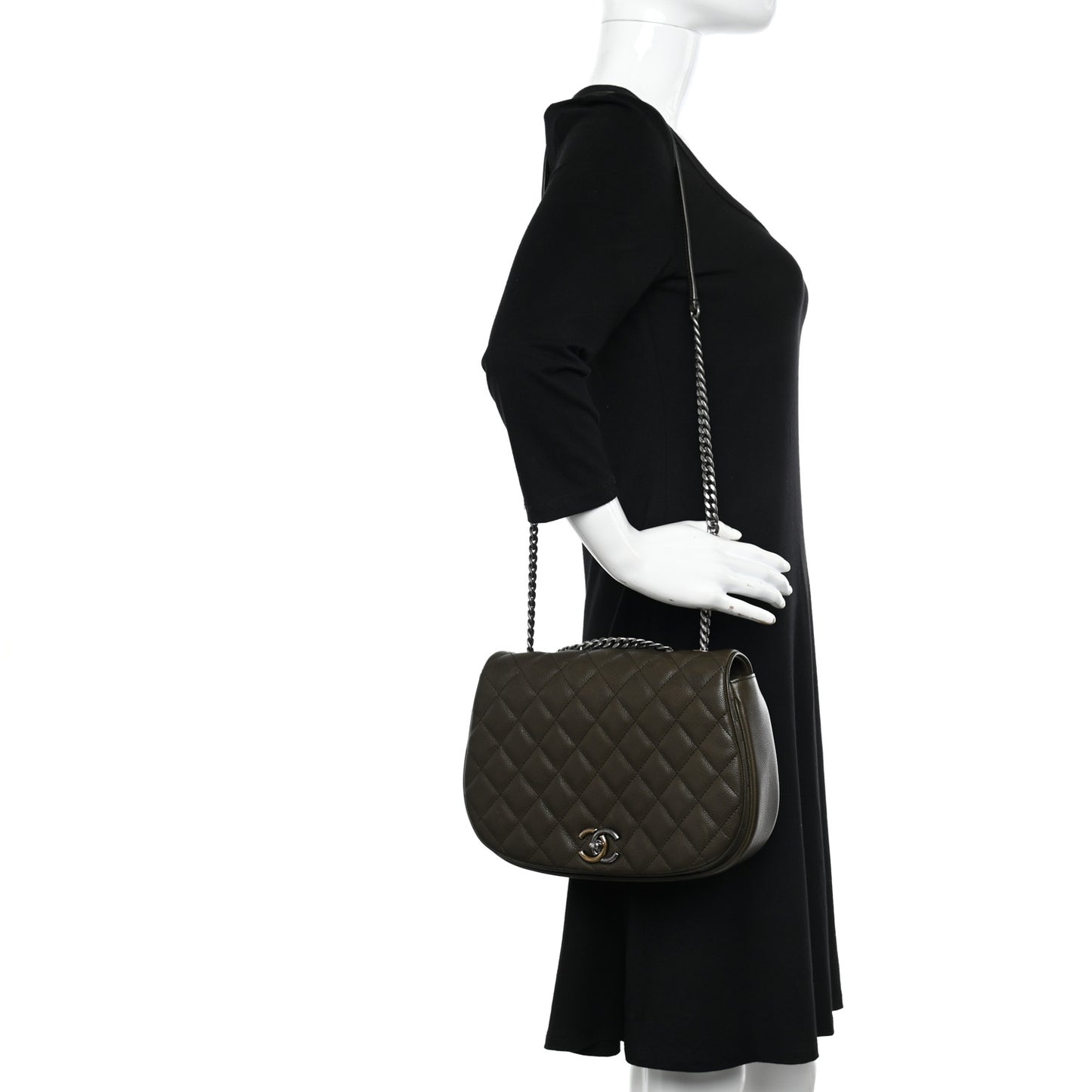 Caviar Quilted Casual Pocket Messenger Flap Khaki