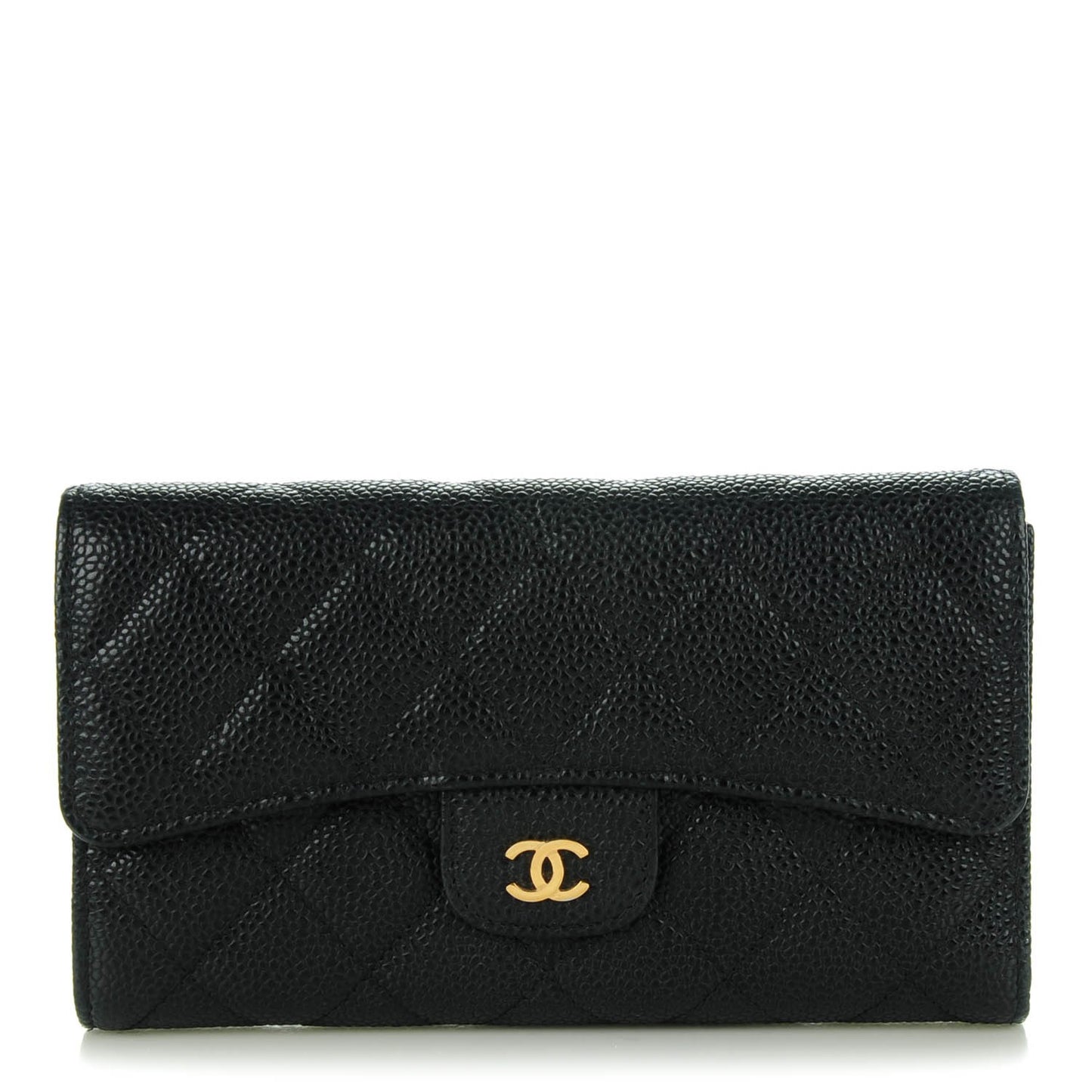 Caviar Quilted Large Flap Wallet Black