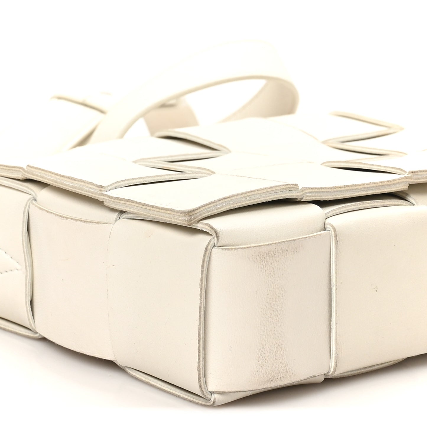 Lambskin Maxi Intrecciato Cassette Crossbody Bag White