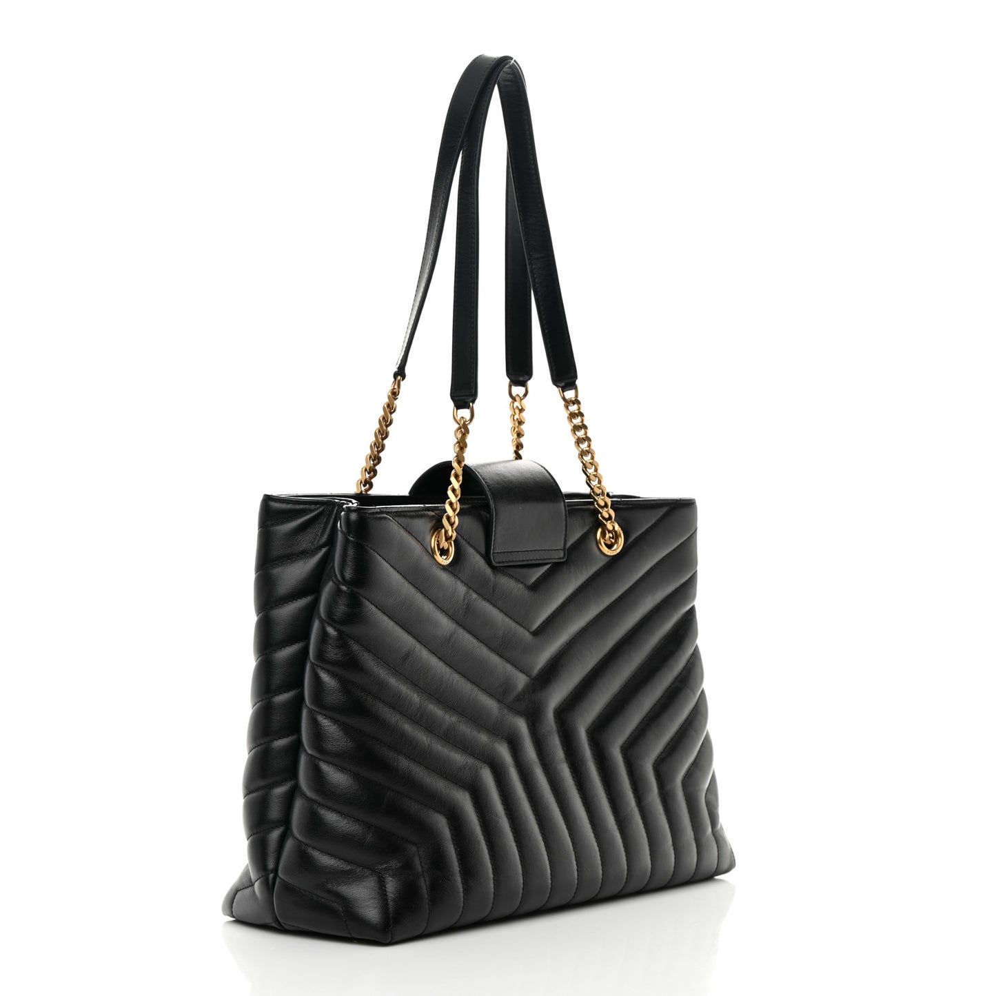Calfskin Y Quilted Monogram Large Loulou Shopper Black
