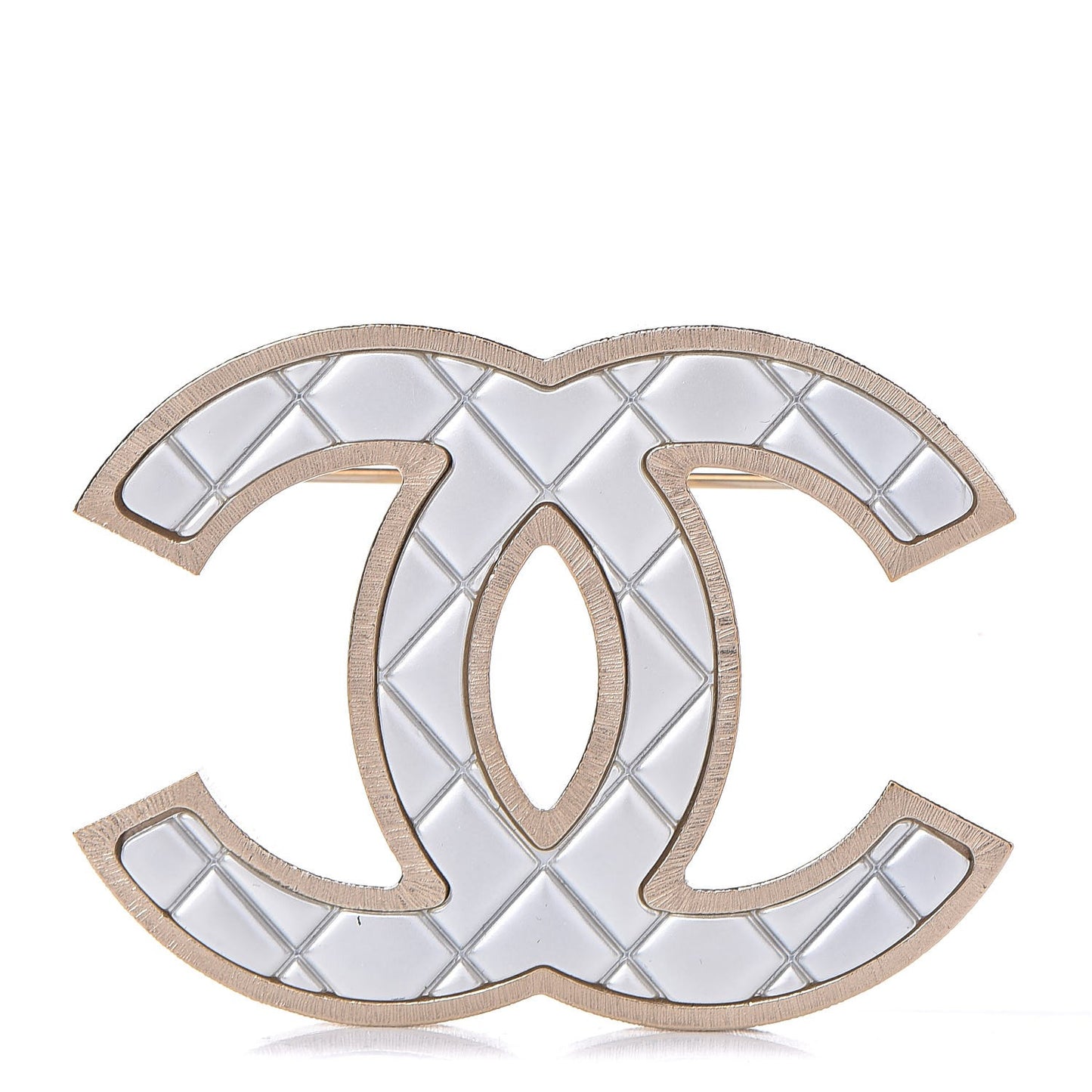 Metal Quilted CC Brooch Silver Gold
