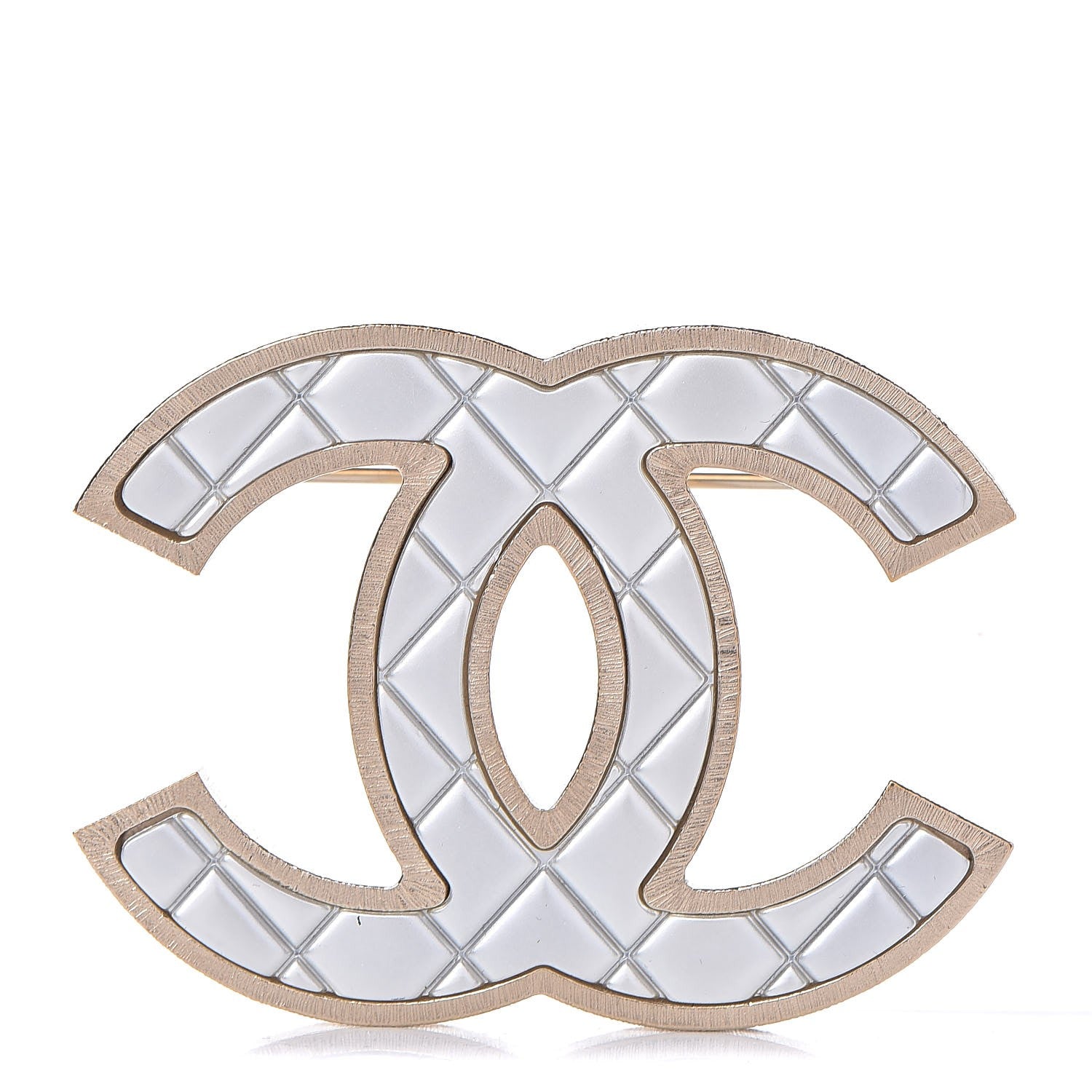 Chanel Metal Quilted CC Brooch Silver Gold 1 of 6
