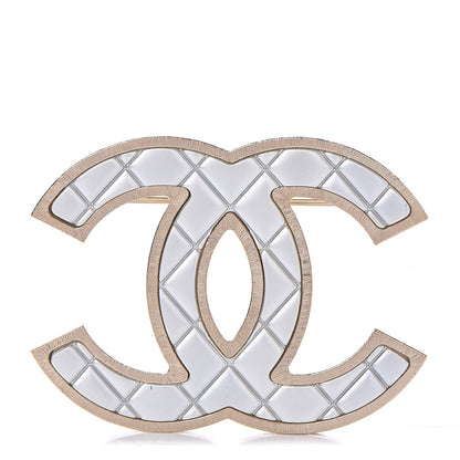 Chanel Metal Quilted CC Brooch Silver Gold 1 of 6