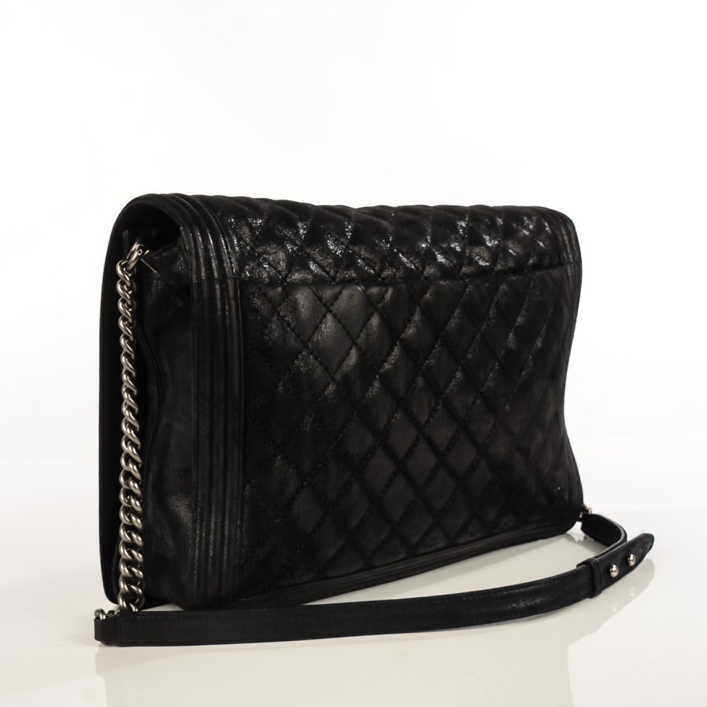 Goatskin Quilted Large Gentle Boy Flap Black