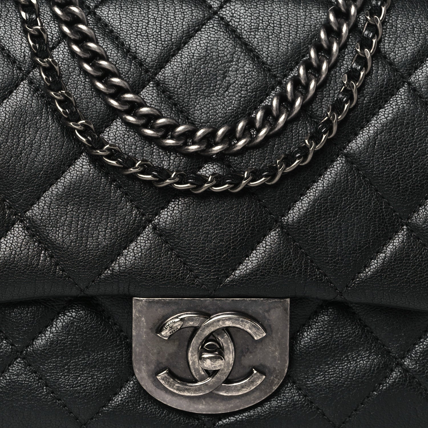 Chanel Shiny Goatskin Quilted Small Double Carry Waist Chain Flap Black 8 of 12