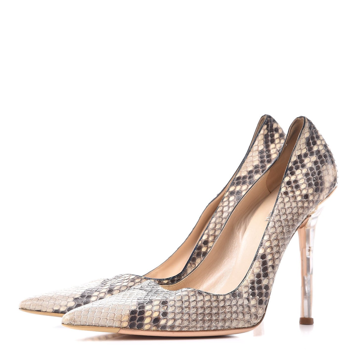 Snakeskin Mother Of Pearl Pointed Pumps 40.5