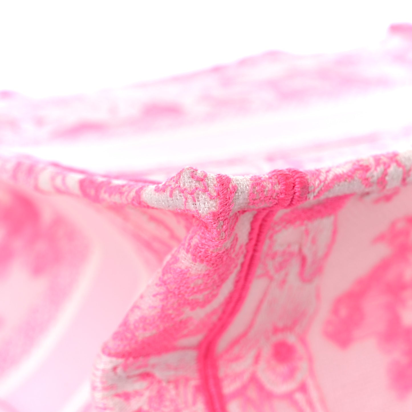 Transparent Canvas Embroidered Small Toile De Jouy Reverse Book Tote Fluorescent Pink