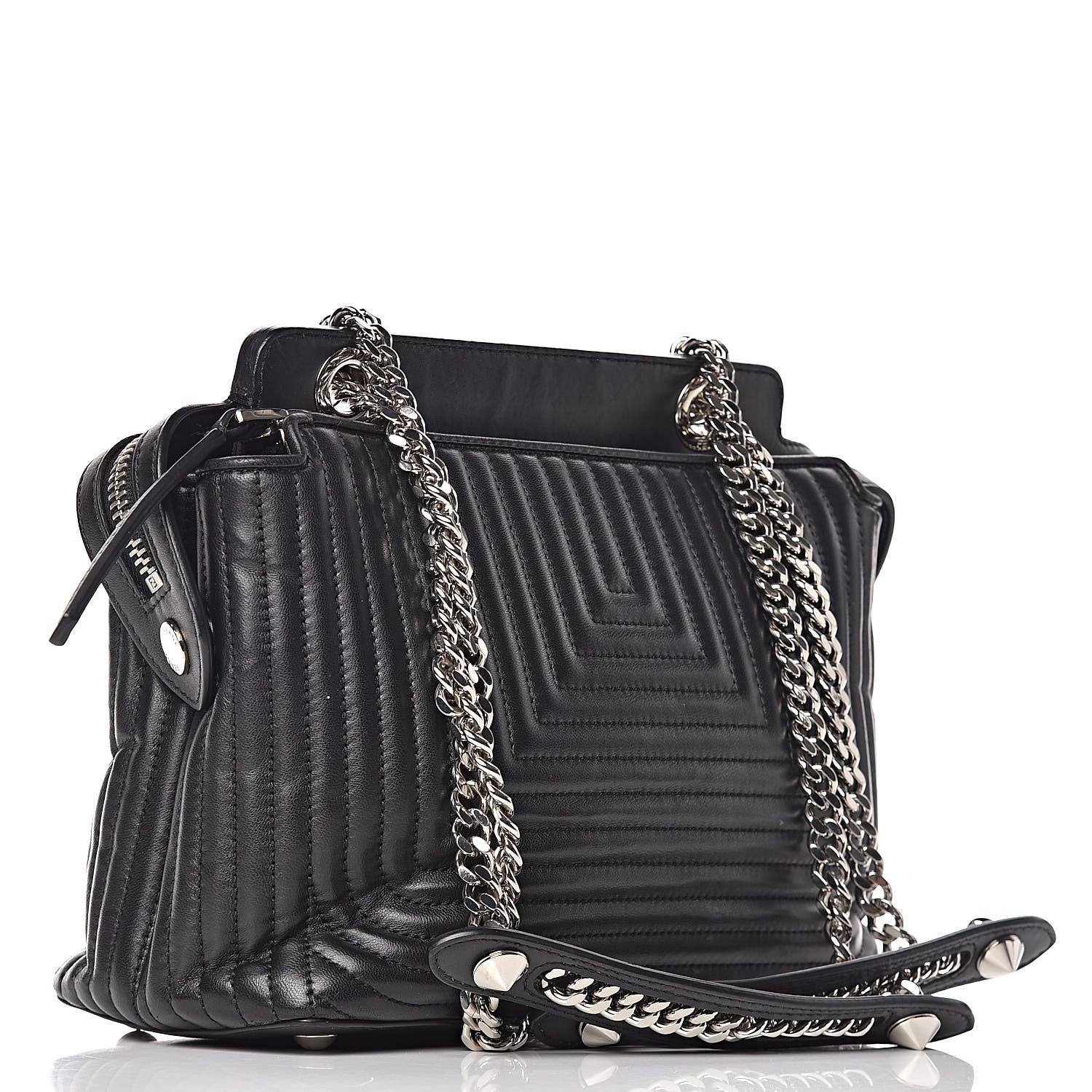 Fendi Shiny Nappa Trapuntata Chain Small DotCom Click Chain Satchel Black 3 of 14