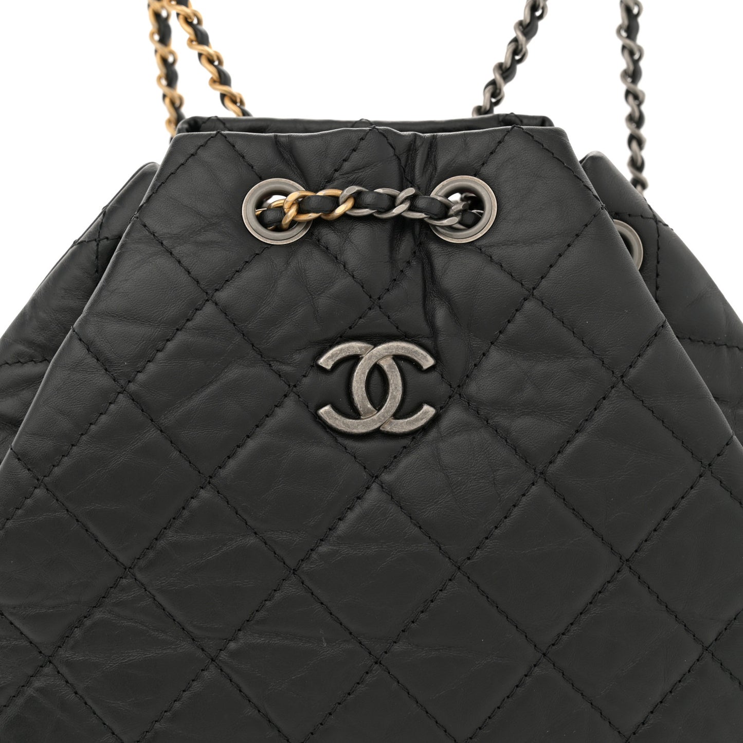 Aged Calfskin Quilted Small Gabrielle Backpack Black