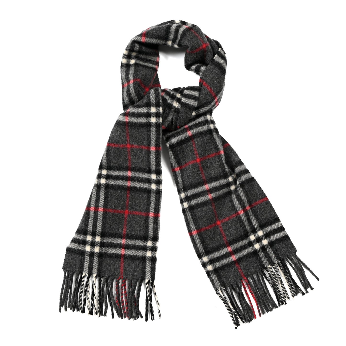 Cashmere Nova Check Fringe Scarf Dark Grey