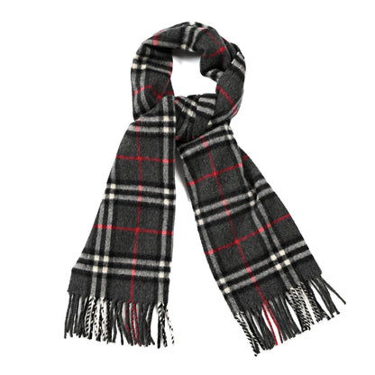 Burberry Cashmere Nova Check Fringe Scarf Dark Grey 1 of 3