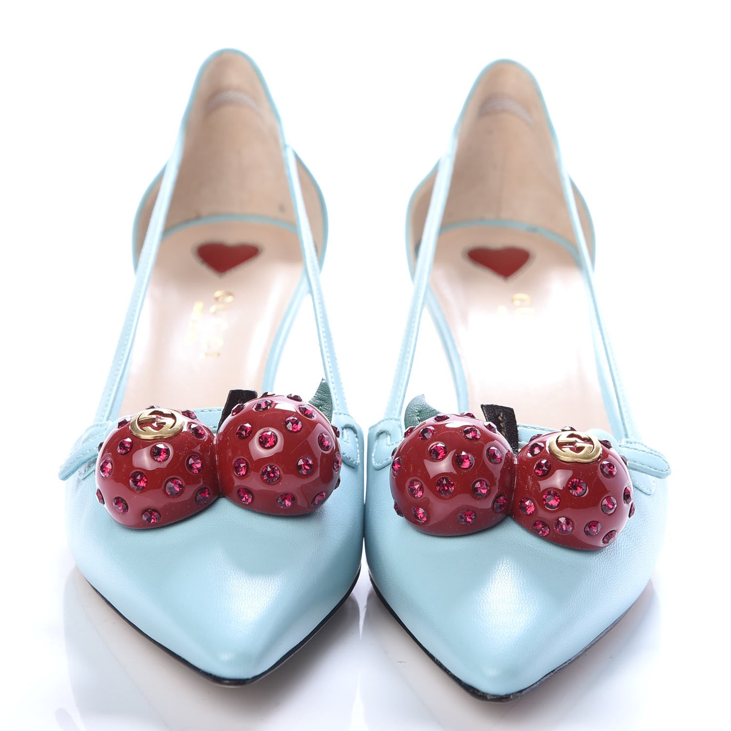 Gucci Malaga Kid Unia Cherry Pumps 35 New Acquamarine Emerald Cocoa 2 of 8