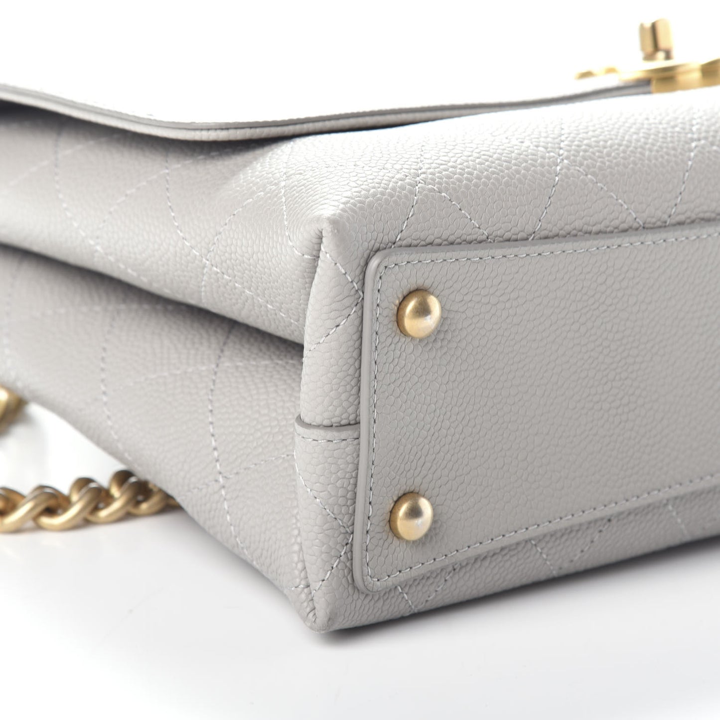 Grained Calfskin Small Stitched Flap Grey