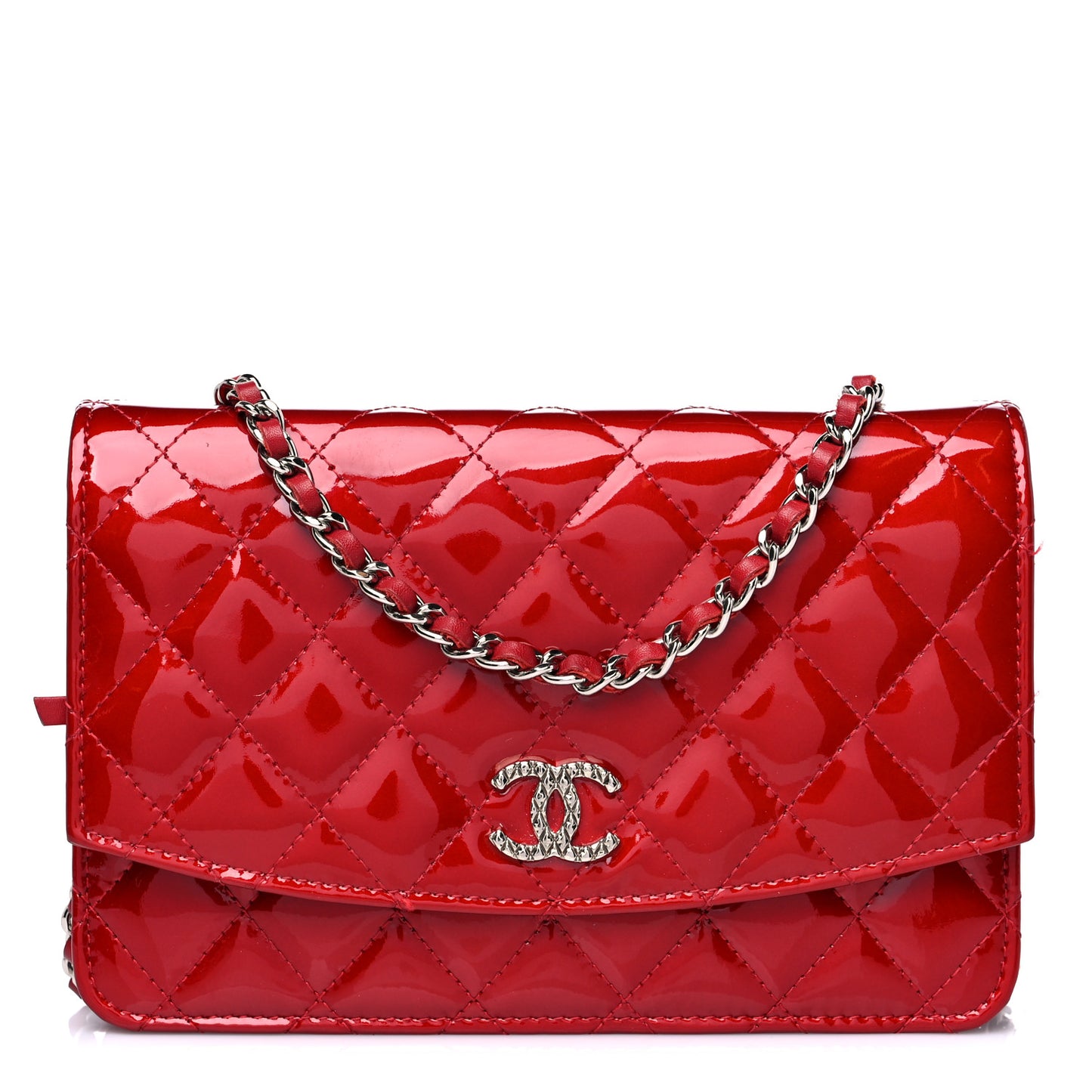 Patent Quilted Brilliant Wallet On Chain WOC Red