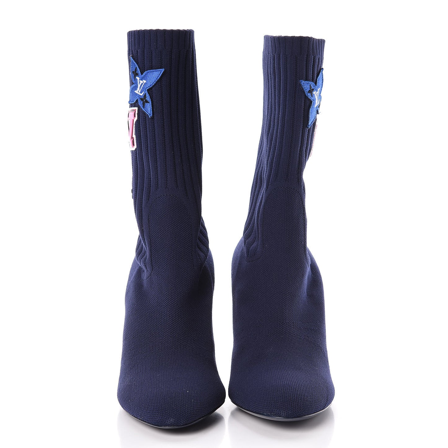 Monogram Stretch Fabric Silhouette Ankle Boots 40 Navy