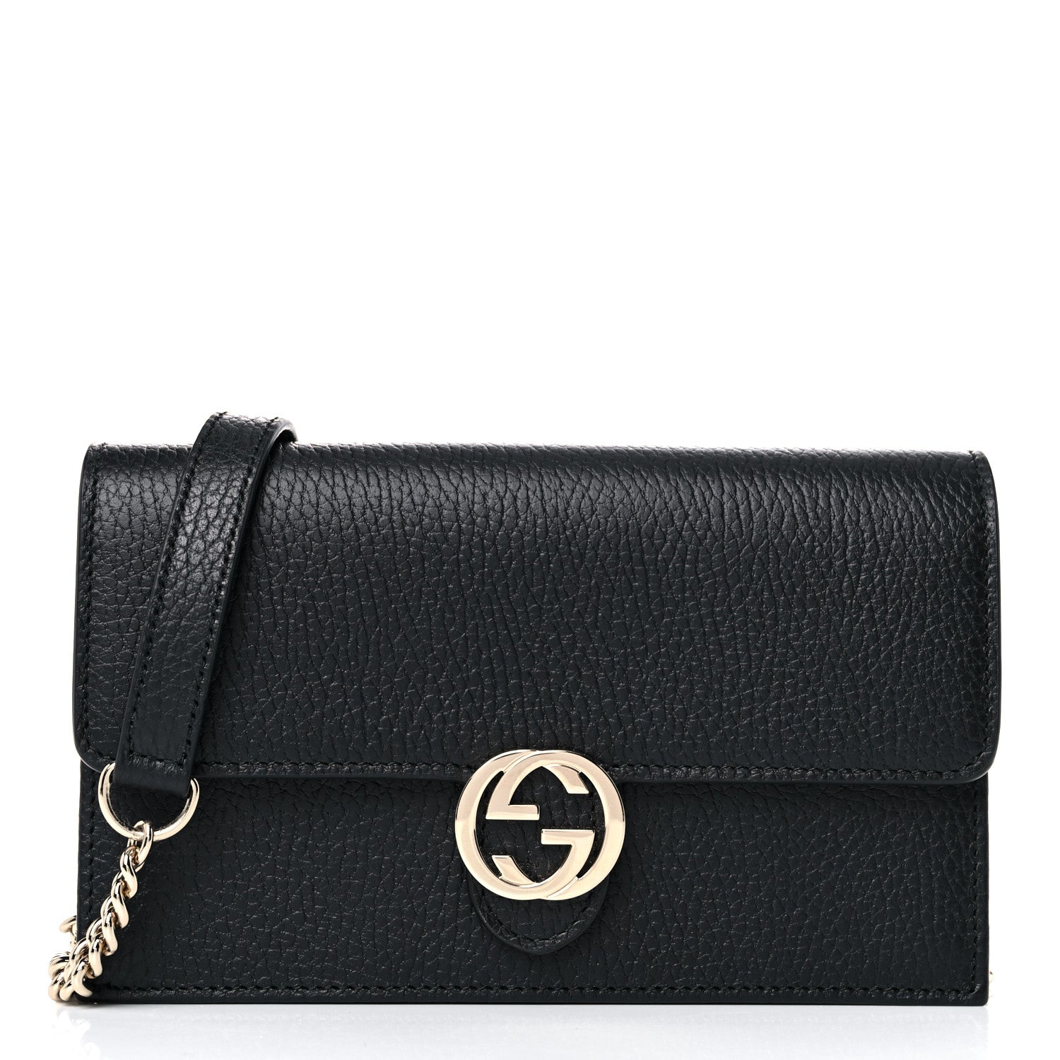 Gucci Dollar Calfskin Interlocking G Chain Wallet Black 1 of 12