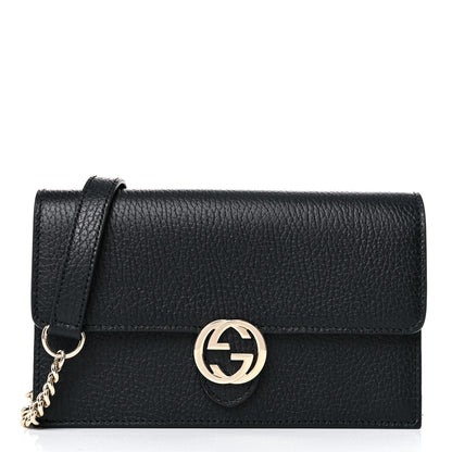 Gucci Dollar Calfskin Interlocking G Chain Wallet Black 1 of 12