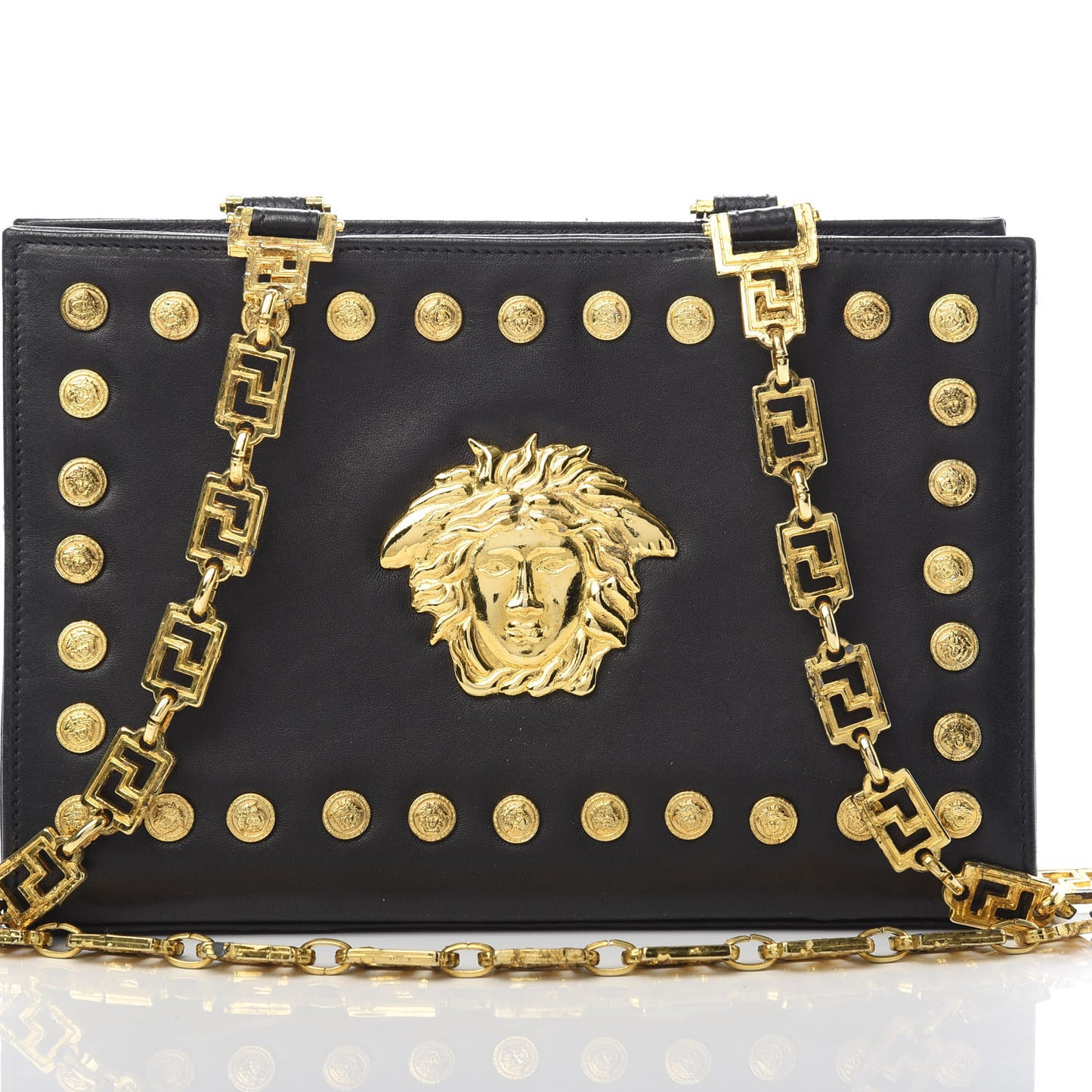 Calfskin Medallion Tribute Chain Shoulder Bag Black