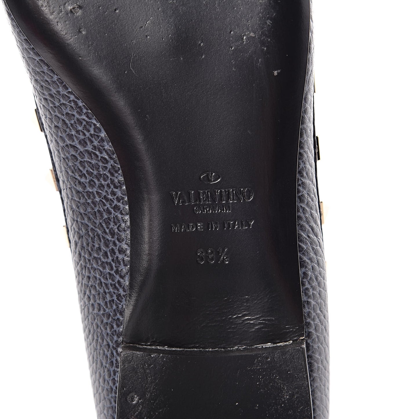 Pebbled Calfskin Rockstud Ballerina Flats 39.5 Deep Denim